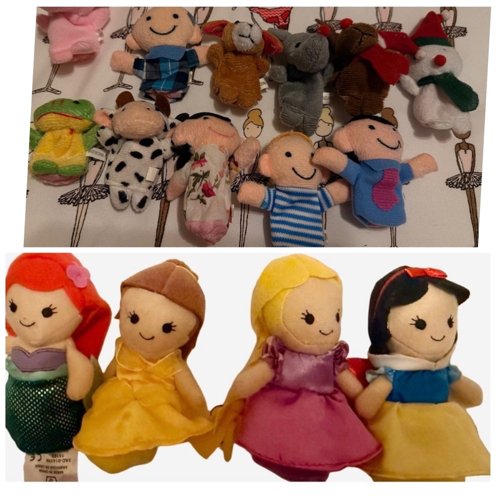Disney Princess Finger Puppets Lot Ariel Belle Rapunzel Snow White Plush‎ BONUS